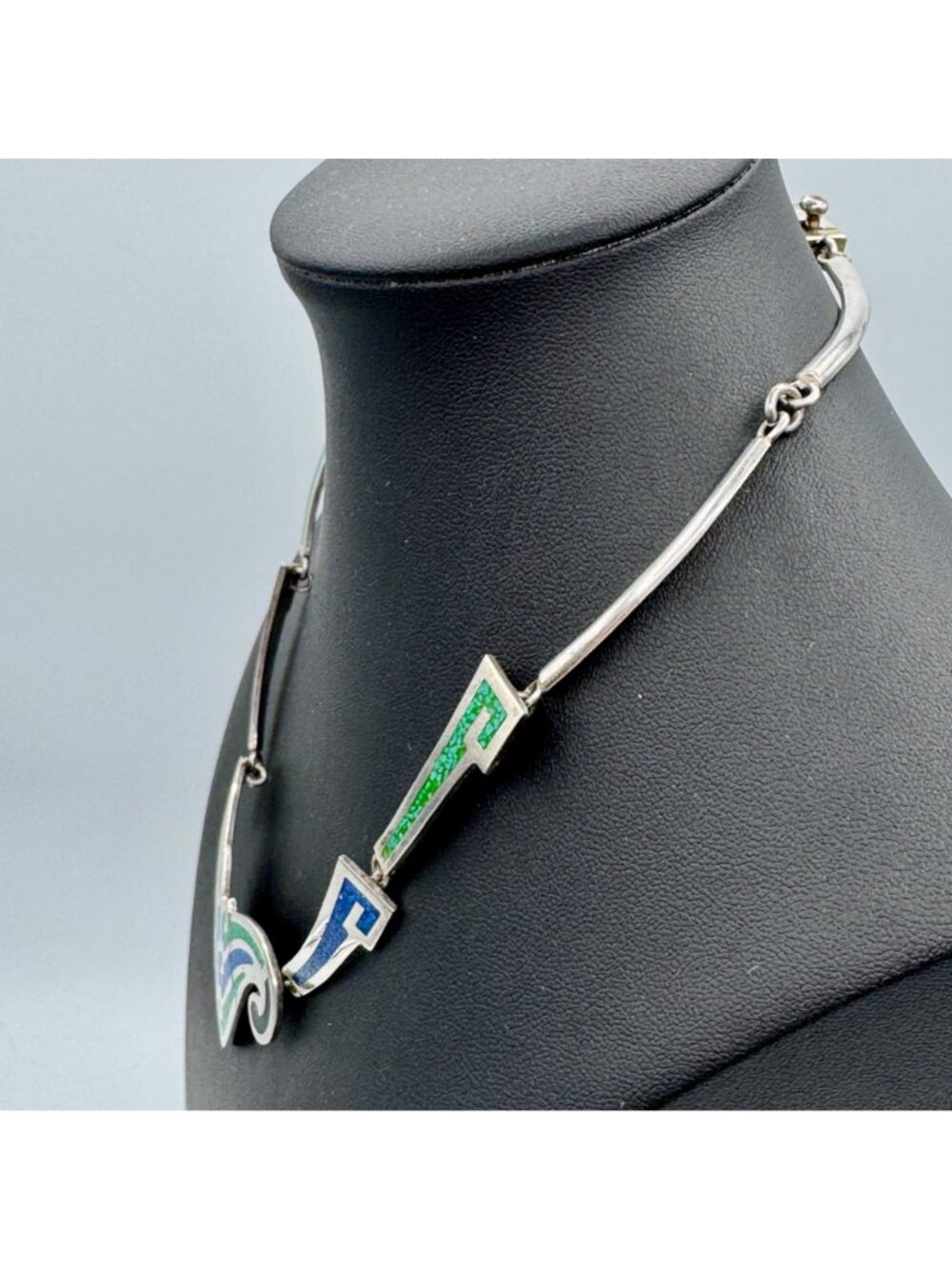 Vintage Taxco Butterfly Necklace Blue Green 925 Art Deco Statement 44g TC-112 - Picture 6 of 10